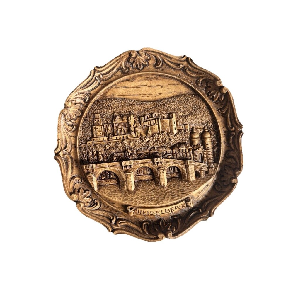 vintage German wall plaque featuring a 3D scenic cityscape of Heidelber 6”